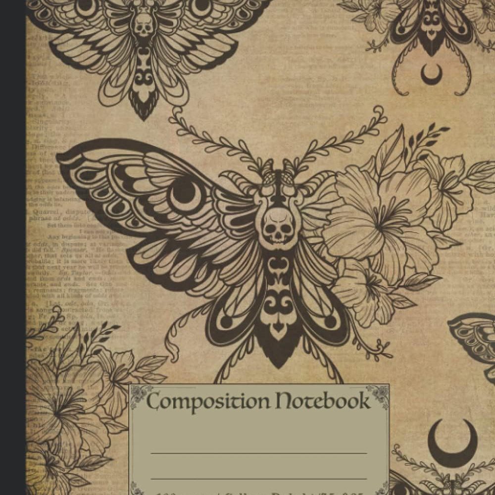 Composition Notebook: Boho vintage death moth composition notebook. Aesthetic Macabre gothic halloween notebook gift.