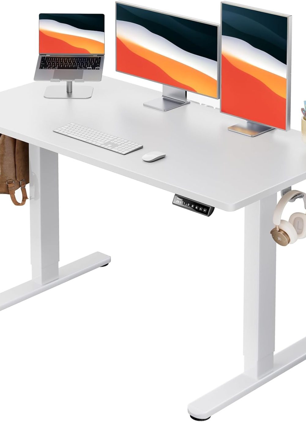 HUANUO Electric Standing Desk, 48" x 24" Whole Piece Desktop, Adjustable Height Computer Desk, 4 Height Memory Settings, Sit Stand Up Desk for Home Office, White