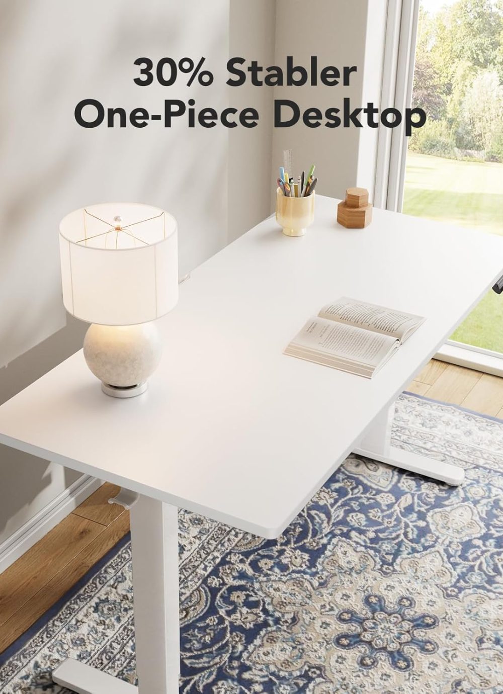 HUANUO Electric Standing Desk, 48" x 24" Whole Piece Desktop, Adjustable Height Computer Desk, 4 Height Memory Settings, Sit Stand Up Desk for Home Office, White - Image 4