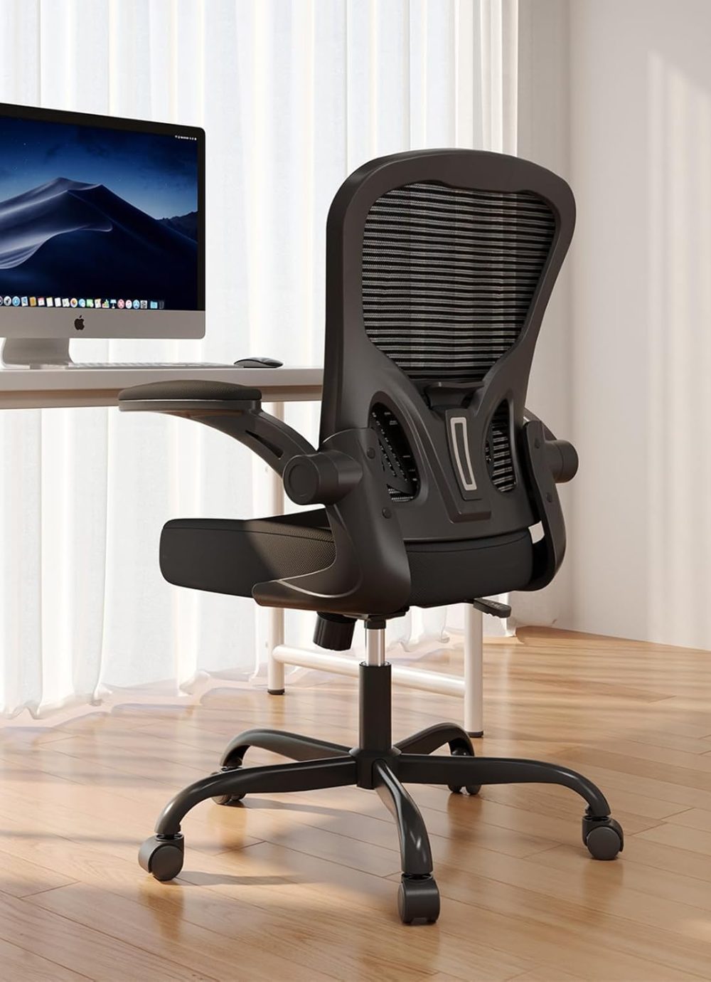 Office Chair, Ergonomic Desk Chairs 330LBS Capacity High Back Mesh Computer Chair with Flip-up Armrests, Comfy Work with Adjustable Lumbar Support, Rolling Swivel Executive Task Chair Black - Image 2