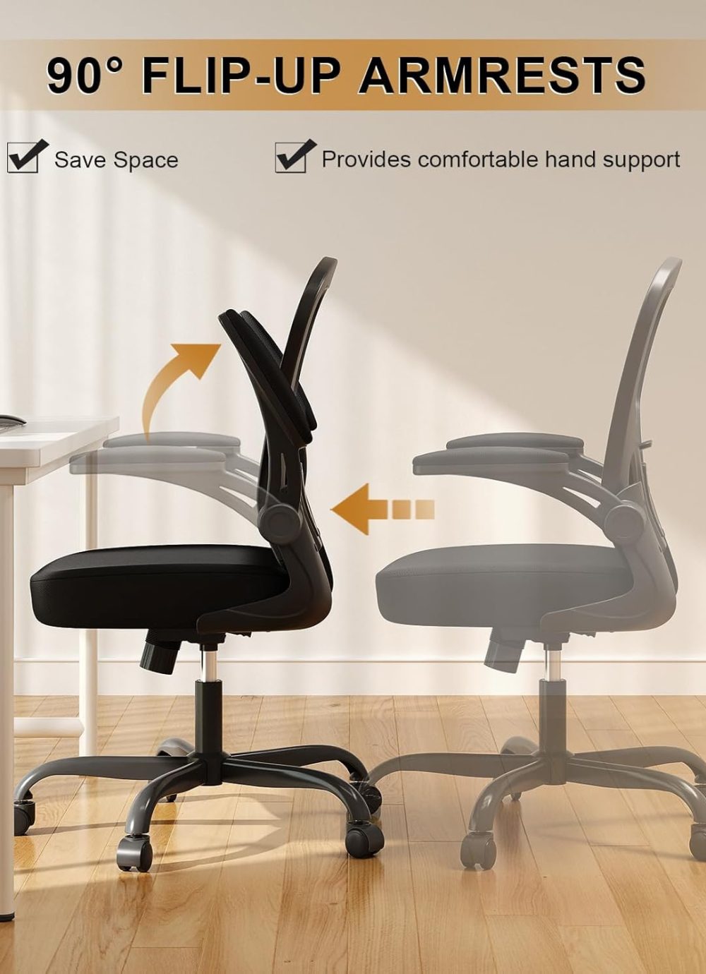 Office Chair, Ergonomic Desk Chairs 330LBS Capacity High Back Mesh Computer Chair with Flip-up Armrests, Comfy Work with Adjustable Lumbar Support, Rolling Swivel Executive Task Chair Black - Image 5