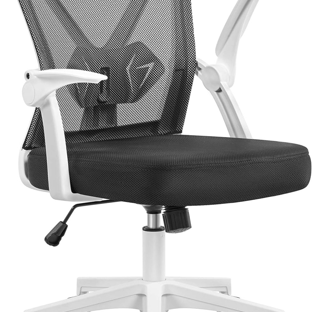 Yaheetech Ergonomic Office Chair Adjustable Mesh Computer Desk Chair with Flip-up Armrests Lumbar Support for Home Office White
