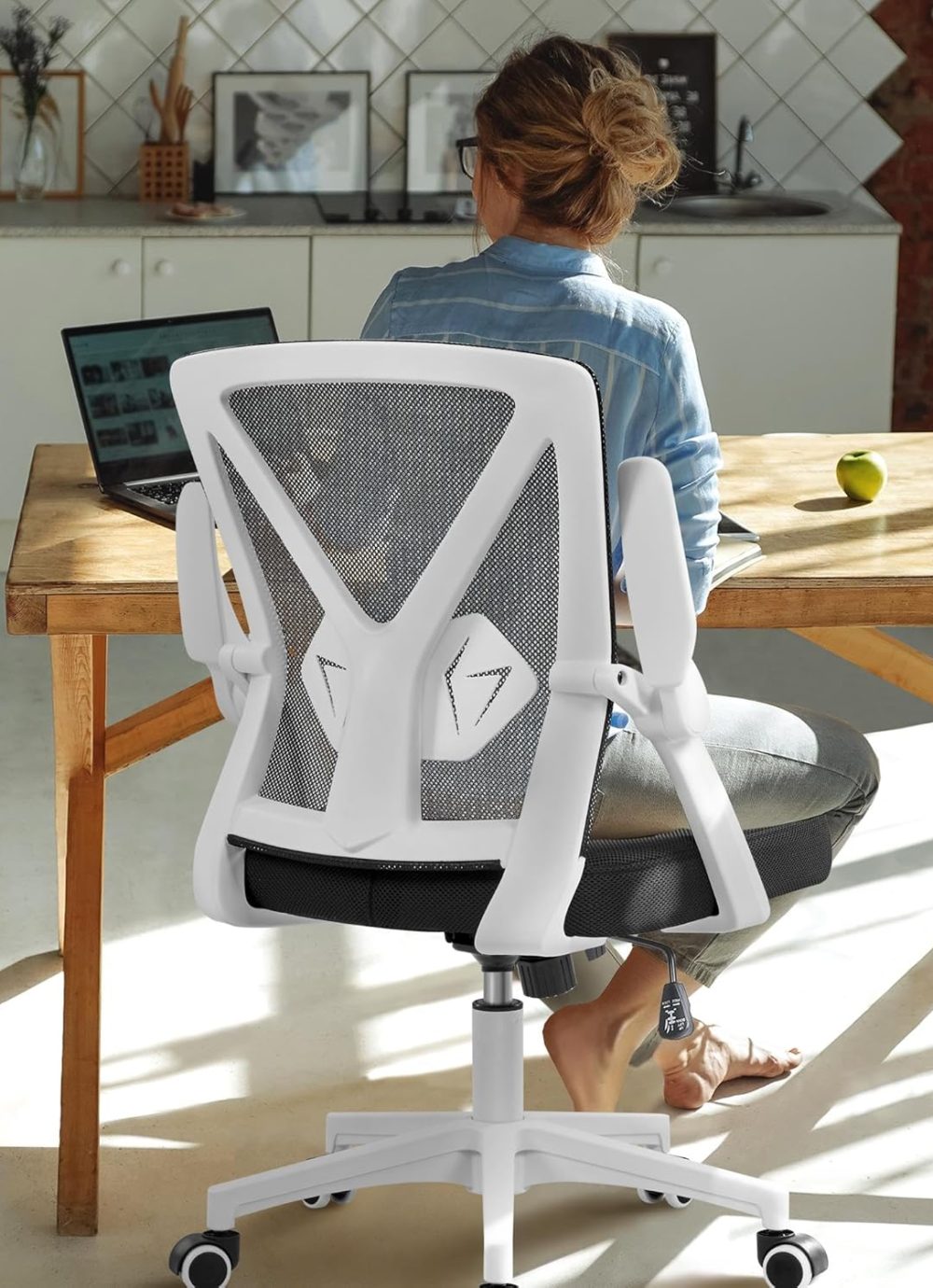 Yaheetech Ergonomic Office Chair Adjustable Mesh Computer Desk Chair with Flip-up Armrests Lumbar Support for Home Office White - Image 2