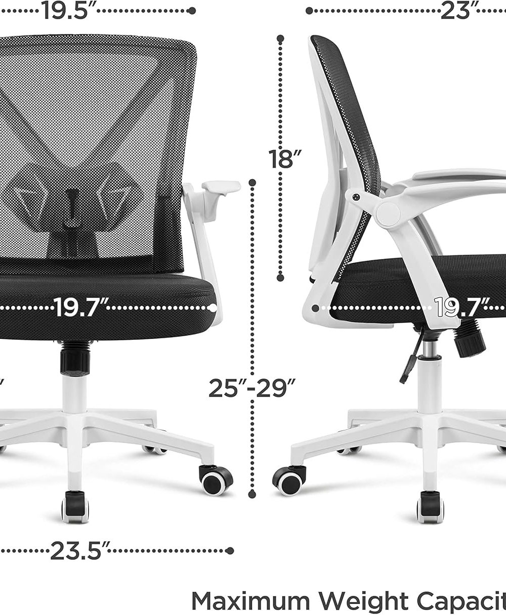 Yaheetech Ergonomic Office Chair Adjustable Mesh Computer Desk Chair with Flip-up Armrests Lumbar Support for Home Office White - Image 3