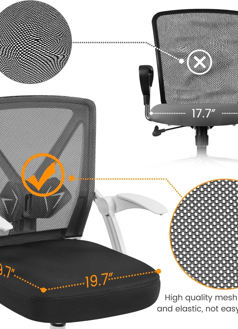 Yaheetech Ergonomic Office Chair Adjustable Mesh Computer Desk Chair with Flip-up Armrests Lumbar Support for Home Office White - Image 7