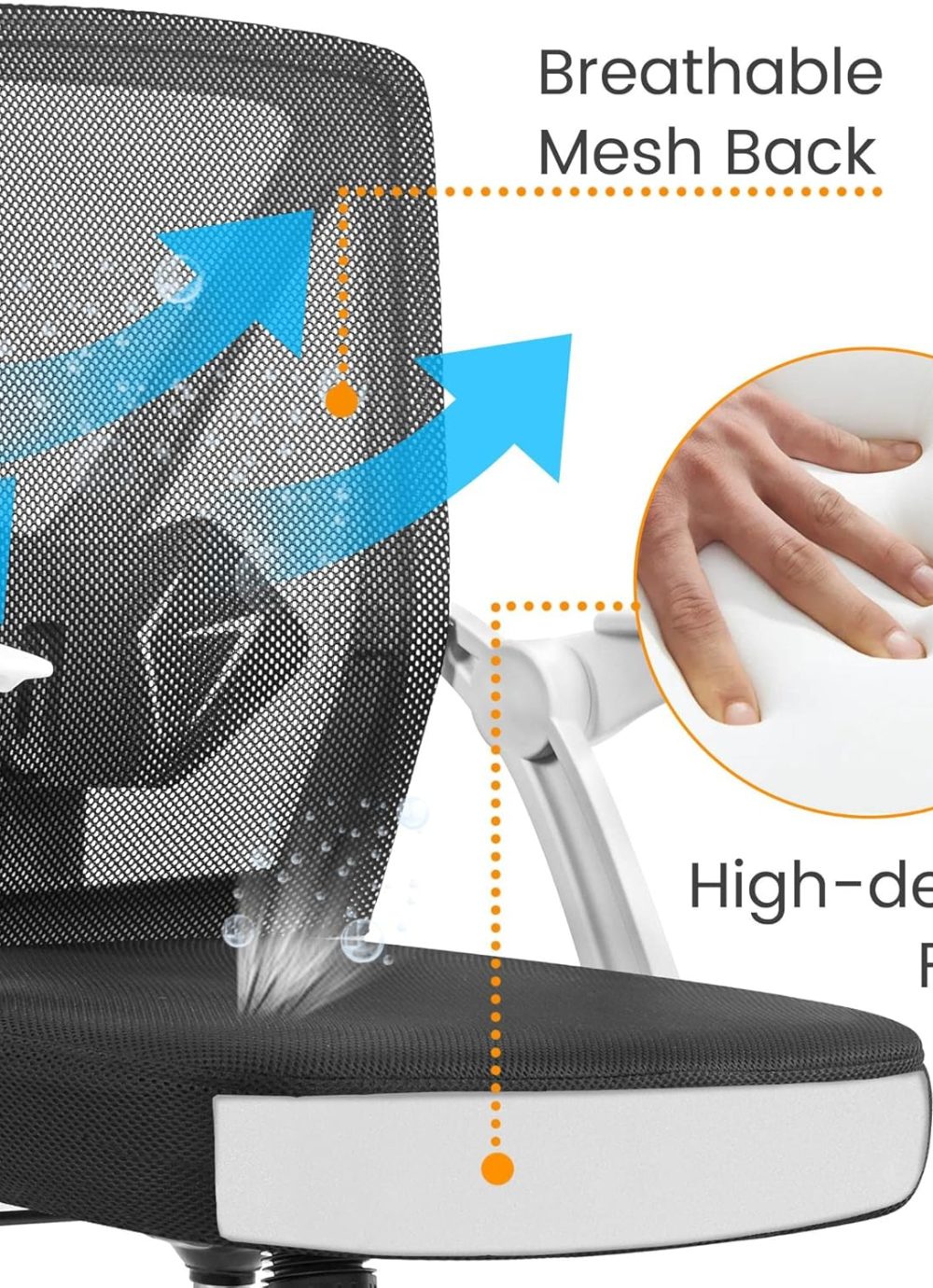 Yaheetech Ergonomic Office Chair Adjustable Mesh Computer Desk Chair with Flip-up Armrests Lumbar Support for Home Office White - Image 8