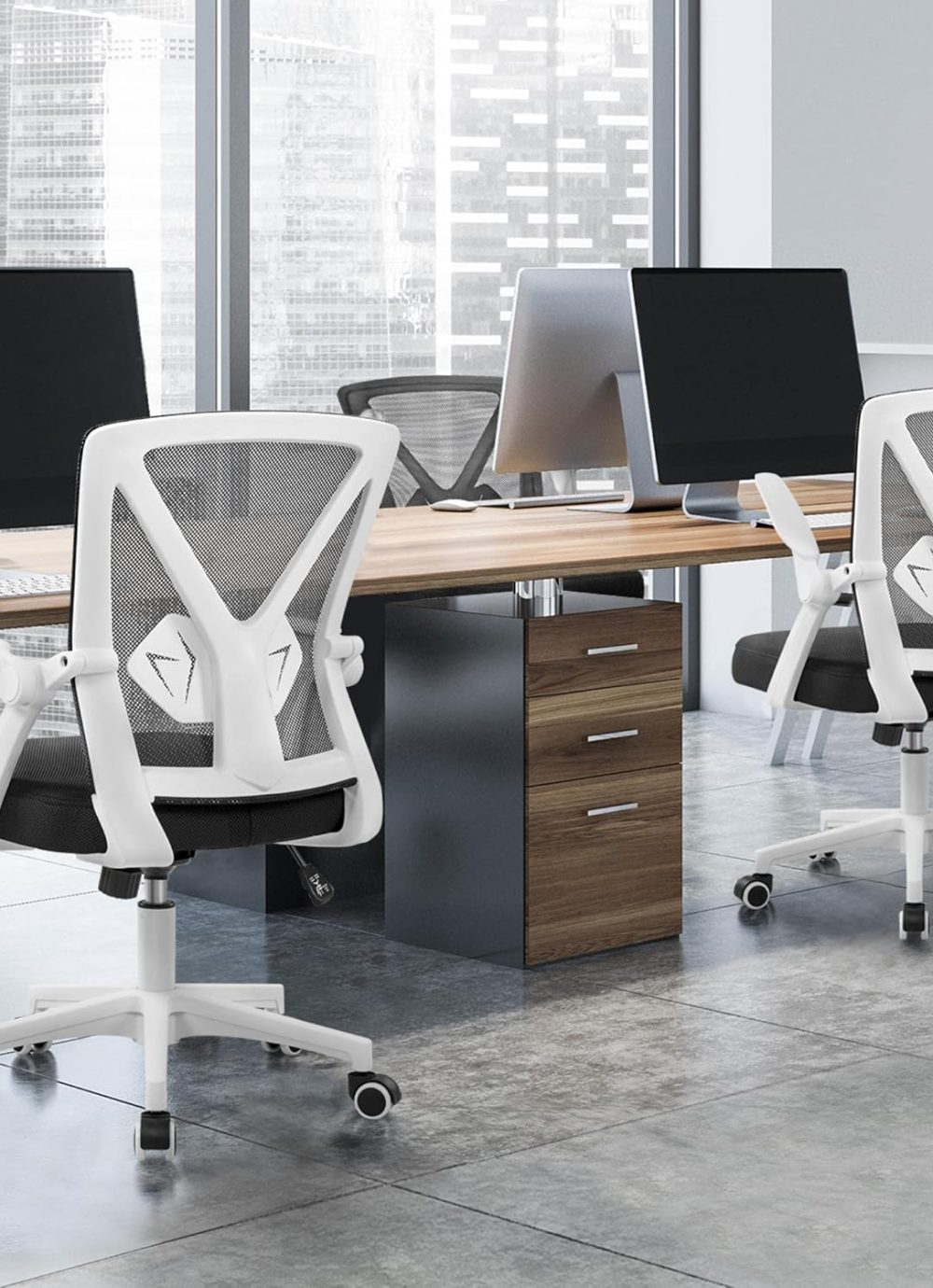 Yaheetech Ergonomic Office Chair Adjustable Mesh Computer Desk Chair with Flip-up Armrests Lumbar Support for Home Office White - Image 9